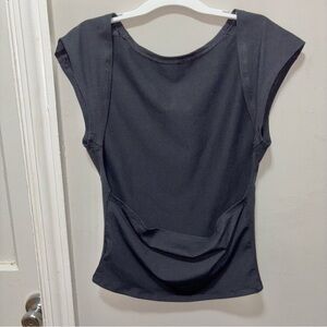 Open Back Black Top Size S Cap Sleeve, Trendy Queen